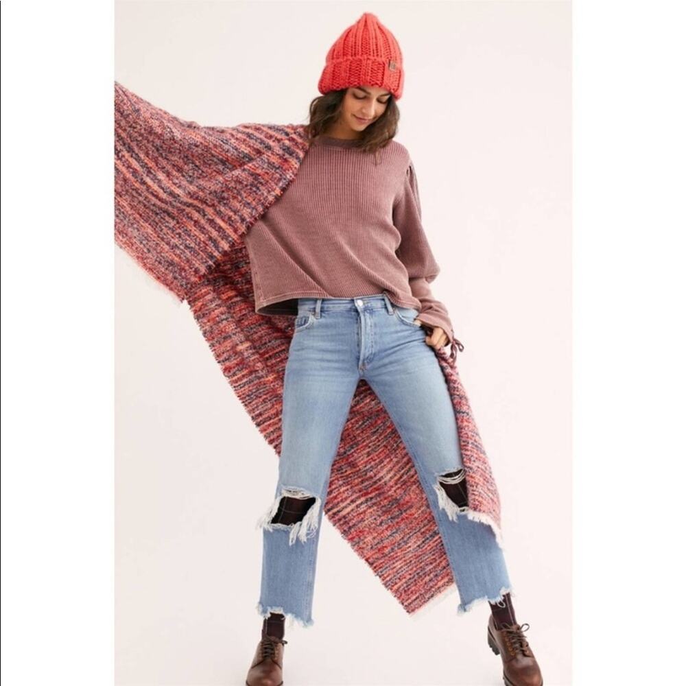 FREE PEOPLE Waffle Thermal Crew Medieval Lace Up Sleeves Pleated Shoulder XS - Picture 4 of 11